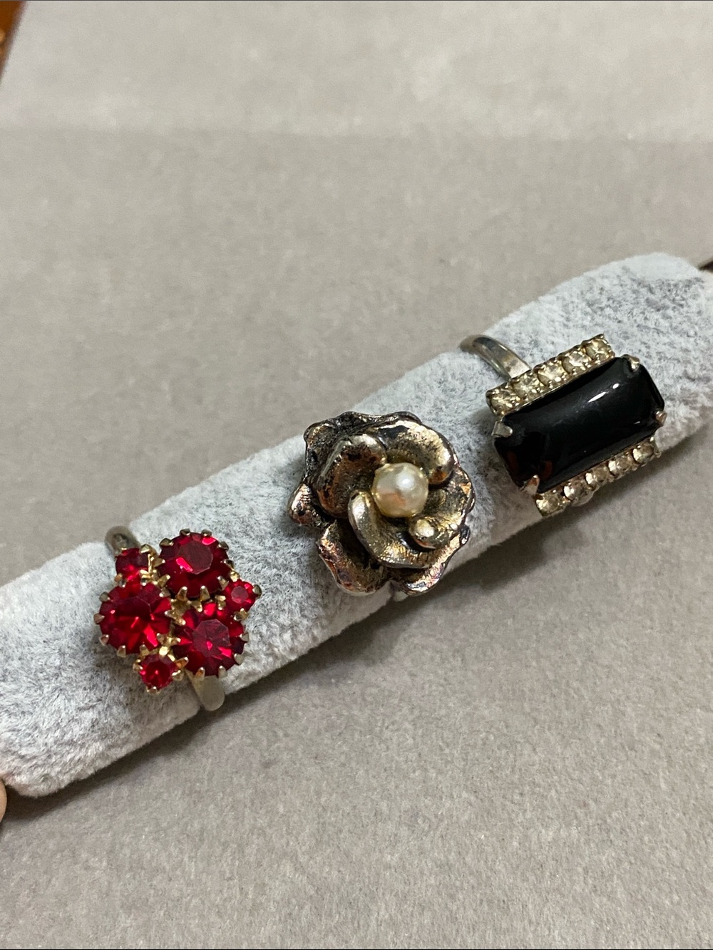 Vintage Cocktail Rings Set - Red, Pearl, Black